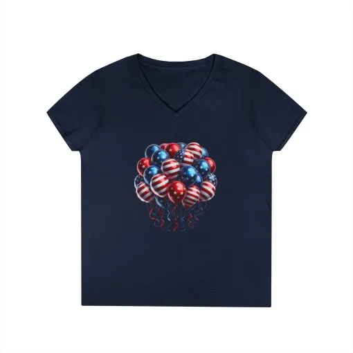 Patriotic Balloon V-Neck T-Shirt for Independence Day - Image 13