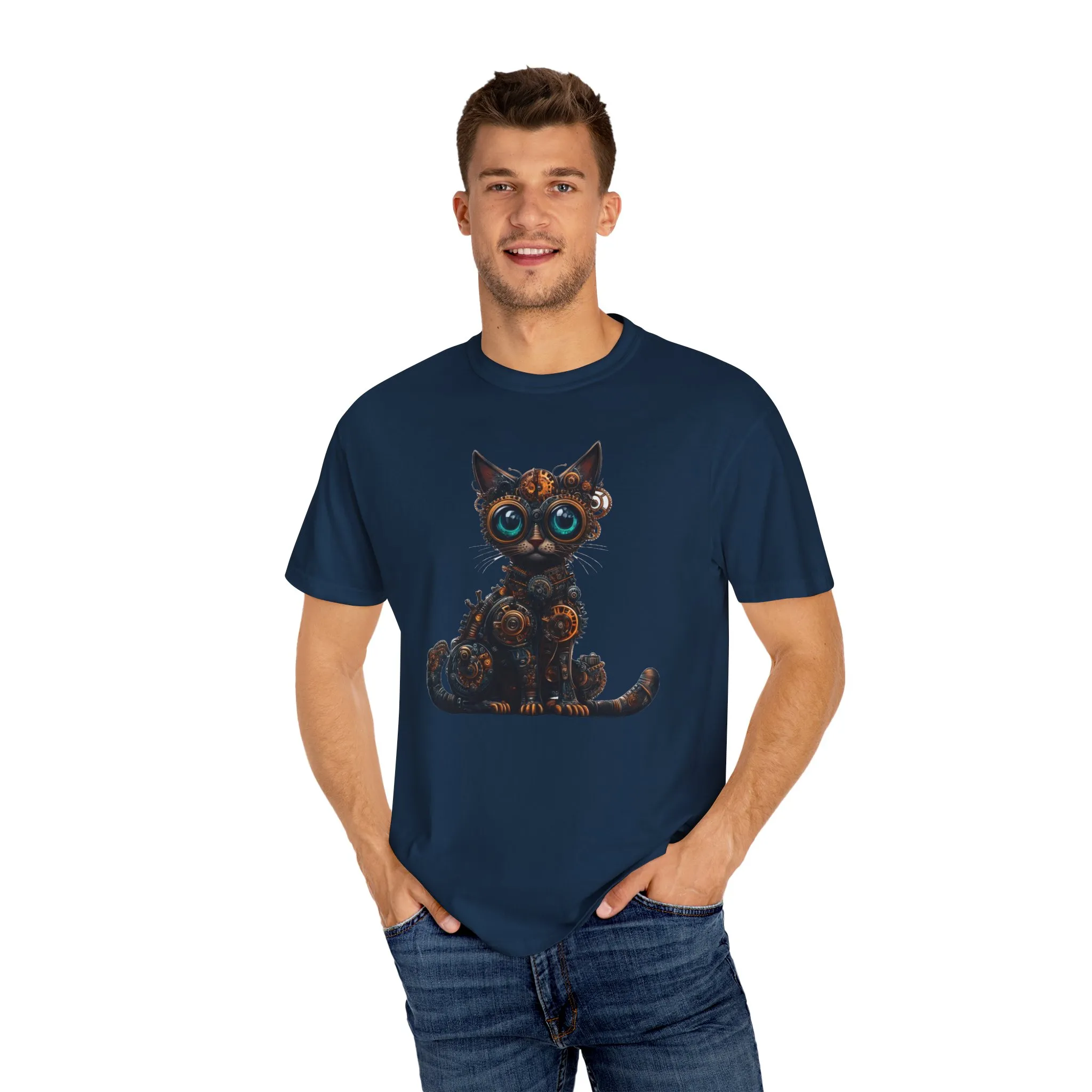 Steampunk Cat Unisex Garment-Dyed T-Shirt - Image 35