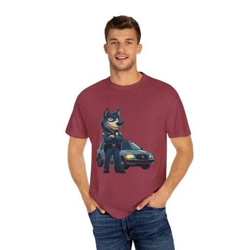 Cute Cartoon Police Dog T-Shirt - Unisex Garment-Dyed Tee - Image 47