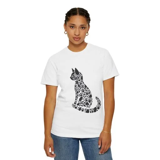 Unisex Cat Lover T-Shirt | Vintage Garment-Dyed Tee with Paw Print Cat Silhouette - Image 4