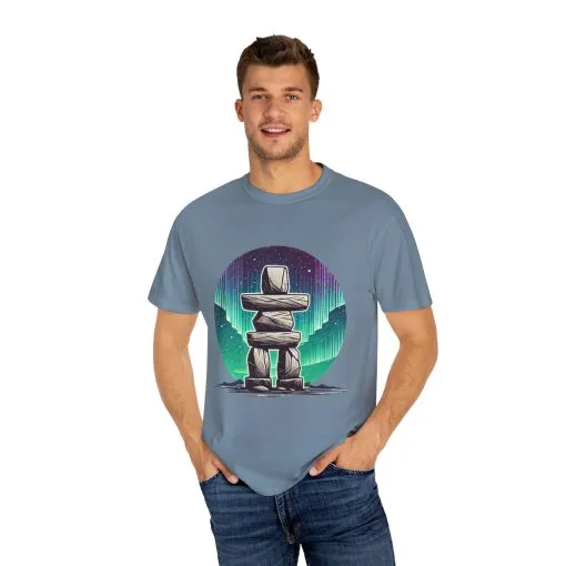 Northern Lights Stone Cairn Unisex Garment-Dyed T-Shirt - Image 35