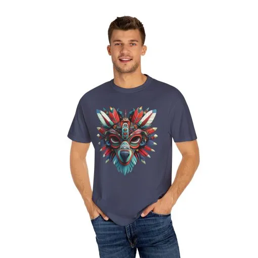 Vibrant Tribal Mask Unisex Garment-Dyed T-Shirt | Unique Festival Fashion - Image 38