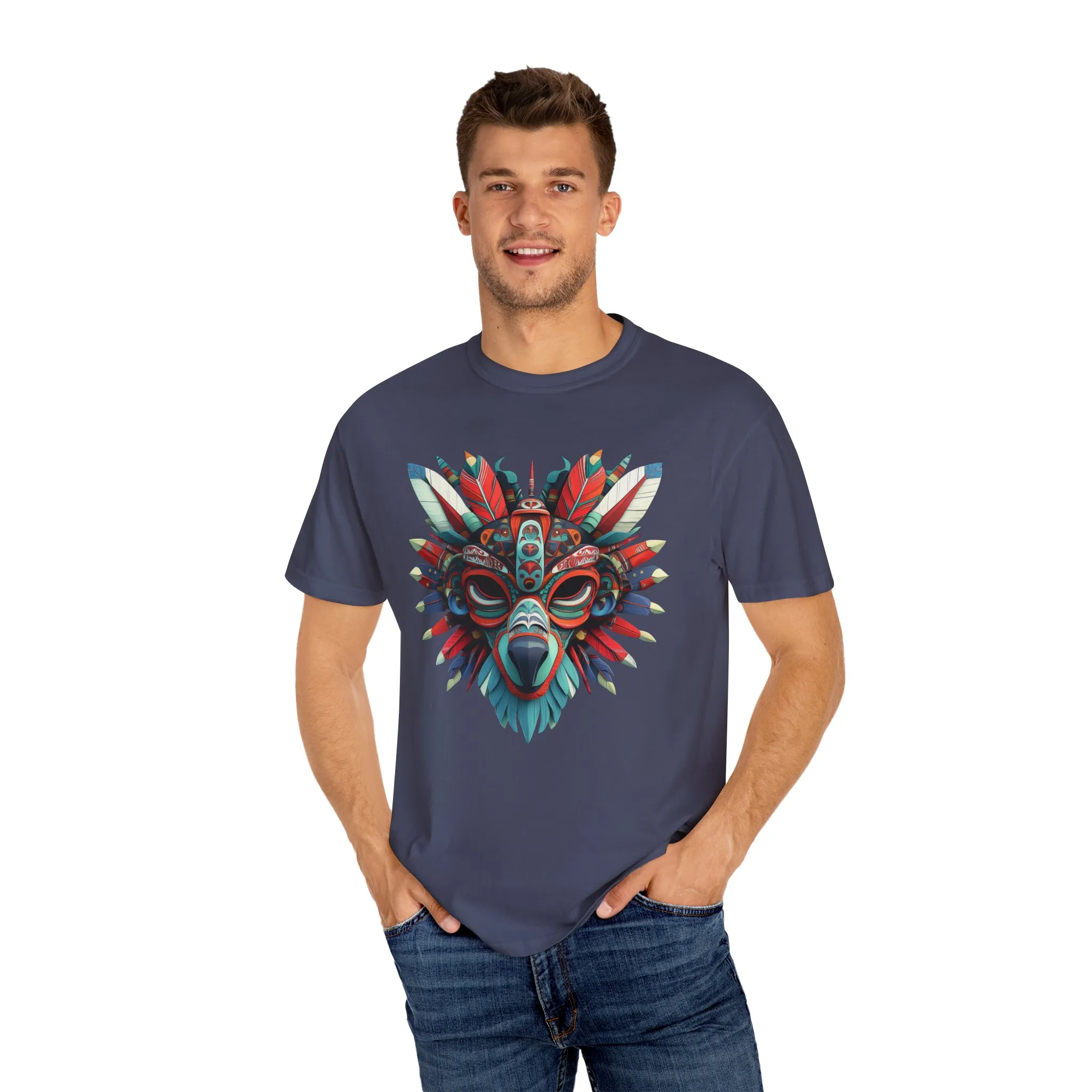 Vibrant Tribal Mask Unisex Garment-Dyed T-Shirt | Unique Festival Fashion - Image 38