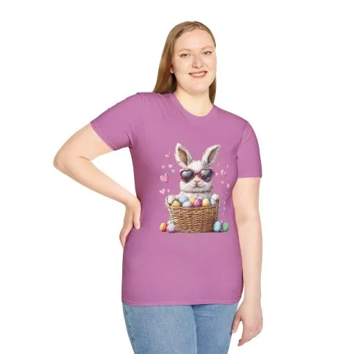 Cute Bunny Easter T-Shirt - Unisex Softstyle Tee with Colorful Egg Design - Image 49