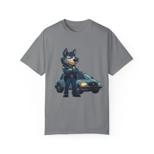 Cute Cartoon Police Dog T-Shirt - Unisex Garment-Dyed Tee - Image 5