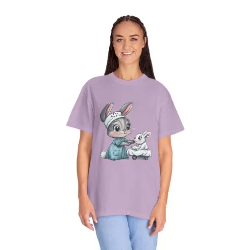 Cute Nurse Bunny Unisex Garment-Dyed T-Shirt - Image 48
