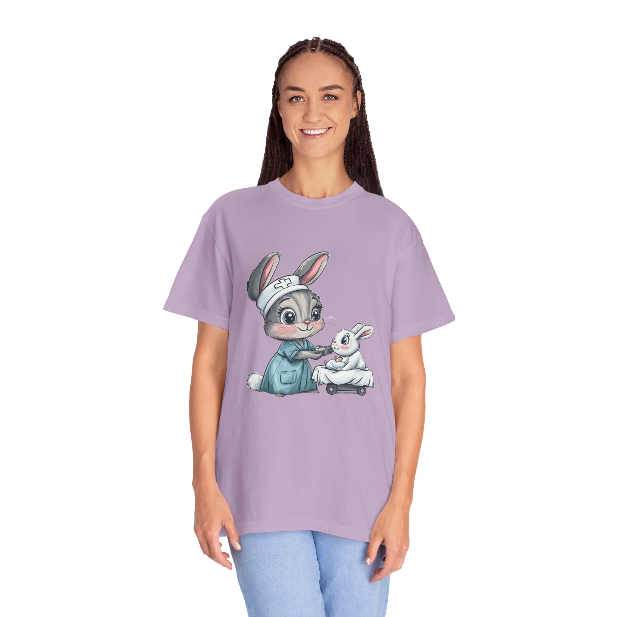 Cute Nurse Bunny Unisex Garment-Dyed T-Shirt - Image 48