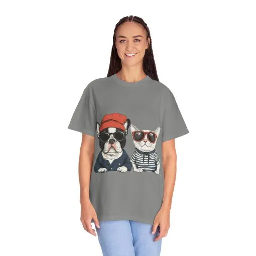 Trendy French Bulldog & Cat T-Shirt | Unisex Vintage Graphic Tee with Cool Sunglasses Design - Image 24