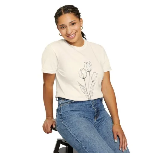 Floral Outline Unisex Garment-Dyed T-Shirt – Soft & Stylish Everyday Tee - Image 12