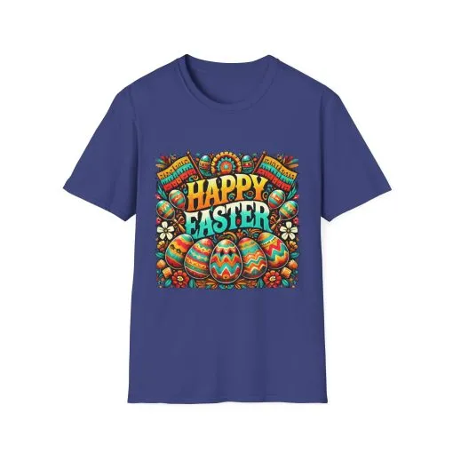 Happy Easter Unisex Softstyle T-Shirt - Colorful Easter Egg Design - Image 56