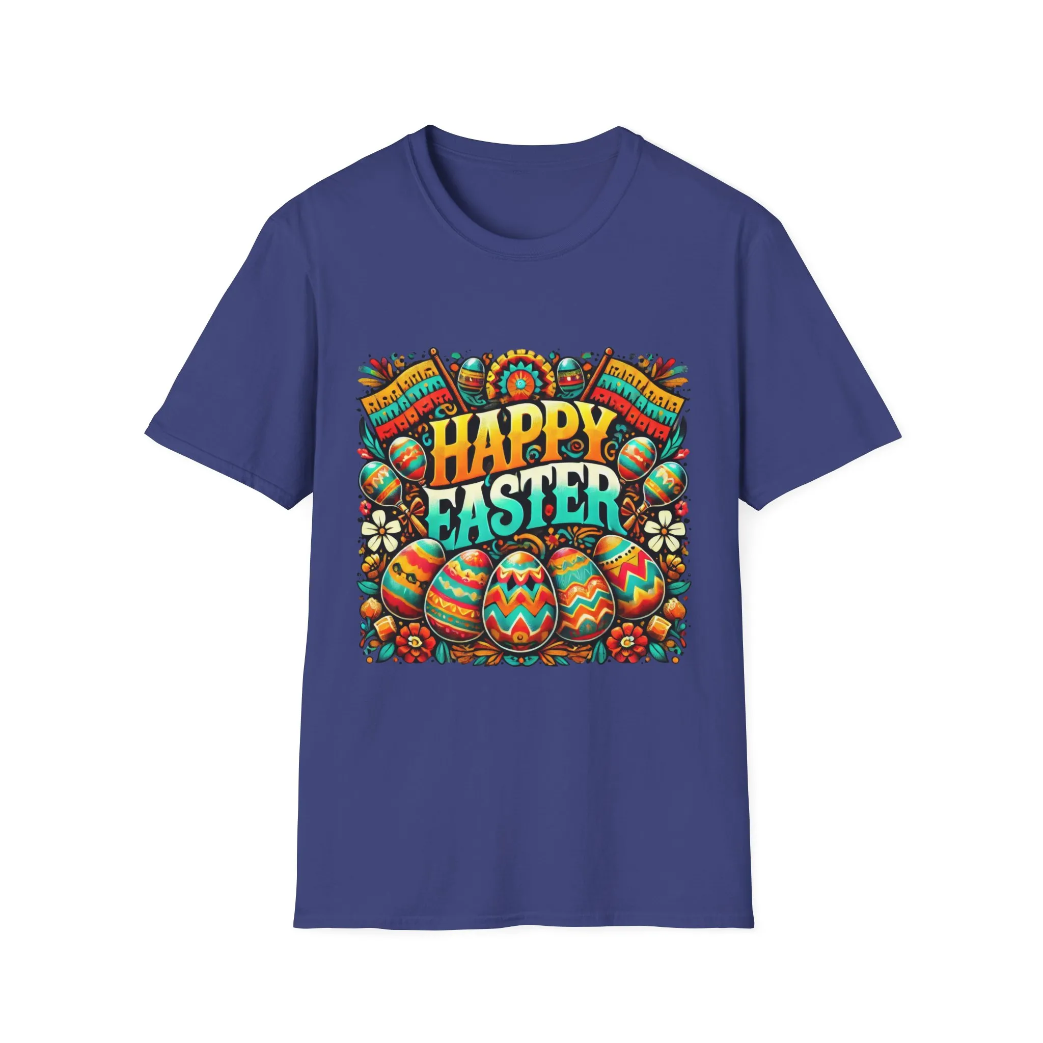 Happy Easter Unisex Softstyle T-Shirt - Colorful Easter Egg Design - Image 56
