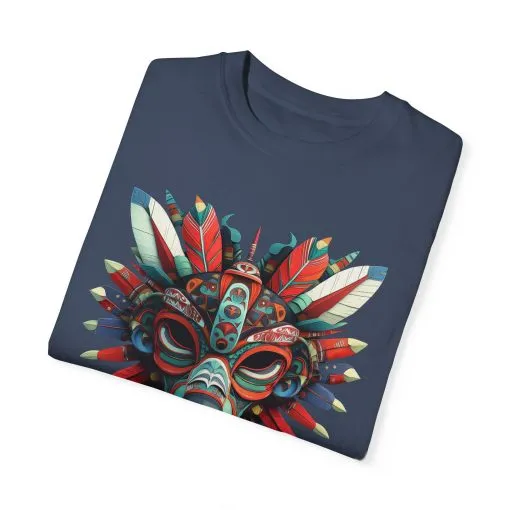 Vibrant Tribal Mask Unisex Garment-Dyed T-Shirt | Unique Festival Fashion - Image 2