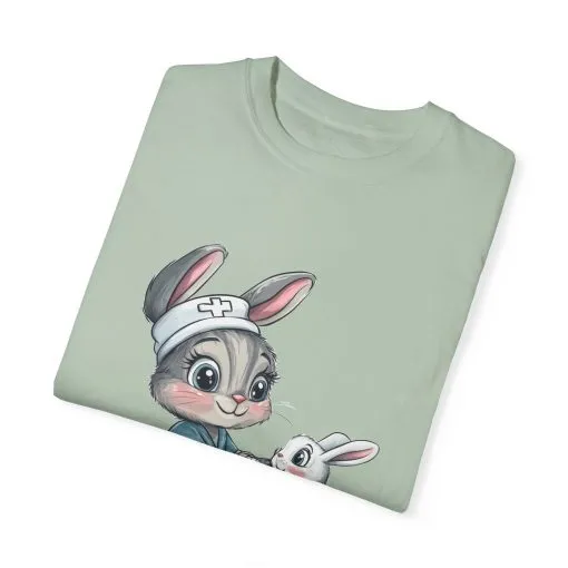 Cute Nurse Bunny Unisex Garment-Dyed T-Shirt - Image 22