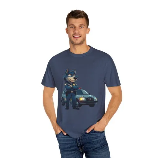 Cute Cartoon Police Dog T-Shirt - Unisex Garment-Dyed Tee - Image 35
