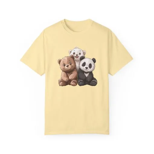 Adorable Bear and Panda Friends Unisex Garment-Dyed T-Shirt - Image 13