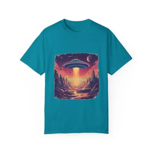 Galactic Adventure Unisex T-Shirt - UFO and Cosmic Landscape Design - Image 13