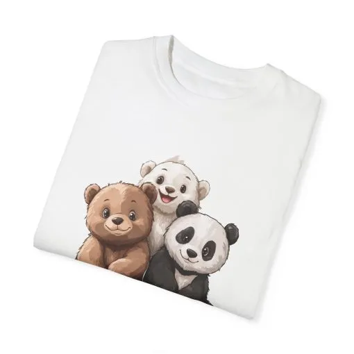 Adorable Bear and Panda Friends Unisex Garment-Dyed T-Shirt - Image 6