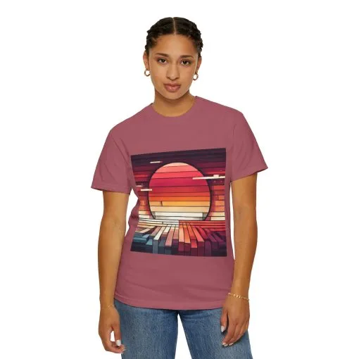Retro Sunset Piano Unisex Garment-Dyed T-Shirt - Image 32