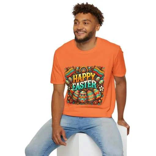 Happy Easter Unisex Softstyle T-Shirt - Colorful Easter Egg Design - Image 15