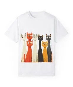 Vintage Cat Illustration Unisex Garment-Dyed T-Shirt - Perfect for Cat Lovers