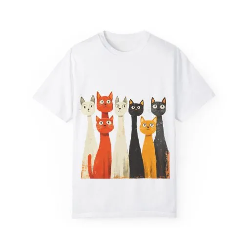 Vintage Cat Illustration Unisex Garment-Dyed T-Shirt - Perfect for Cat Lovers