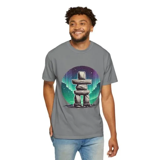 Northern Lights Stone Cairn Unisex Garment-Dyed T-Shirt - Image 20