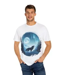 Mystical Wolf Moon T-shirt - Unisex Garment-Dyed Tee for Nature Lovers