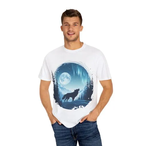 Mystical Wolf Moon T-shirt - Unisex Garment-Dyed Tee for Nature Lovers