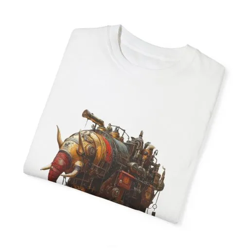 Vintage Steampunk Elephant T-Shirt - Unisex Garment-Dyed Tee - Image 3