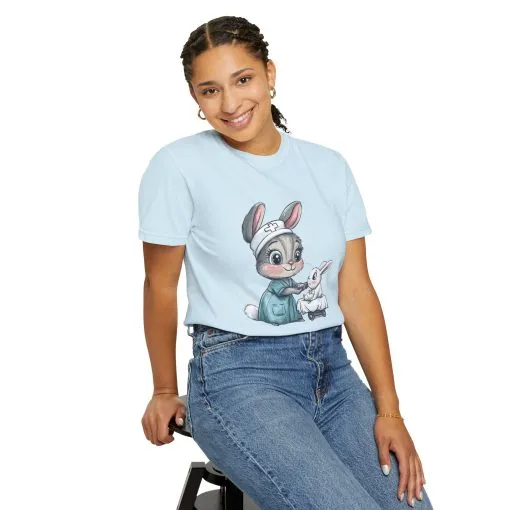 Cute Nurse Bunny Unisex Garment-Dyed T-Shirt - Image 34