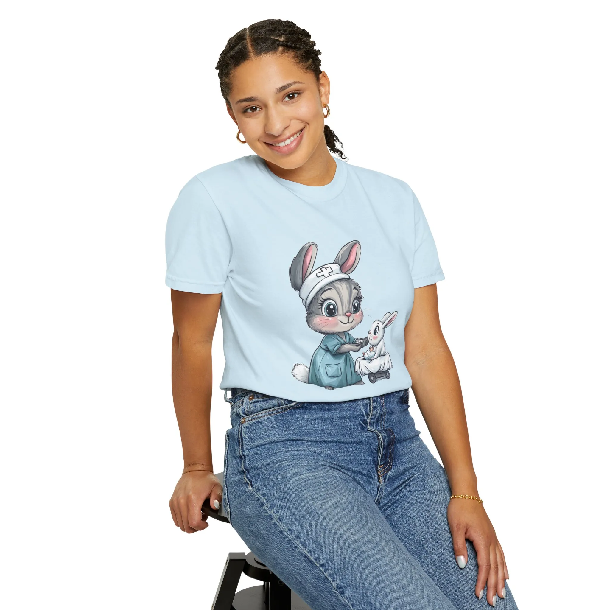 Cute Nurse Bunny Unisex Garment-Dyed T-Shirt - Image 34
