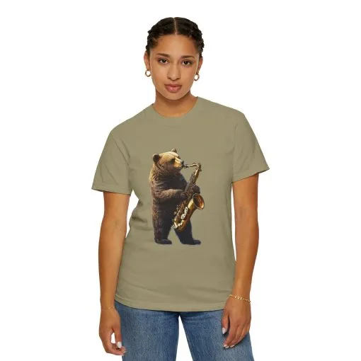 Jazz Bear Unisex Garment-Dyed T-Shirt - Image 4