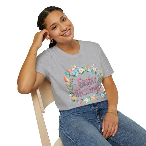 Easter Blessings Unisex Softstyle T-Shirt – Spring Floral Design - Image 15