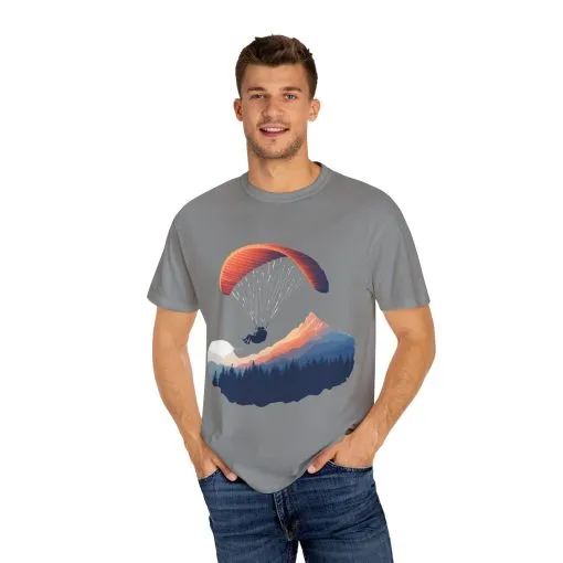 Adventure Awaits Unisex Garment-Dyed T-shirt - Paragliding and Mountain Design - Image 35
