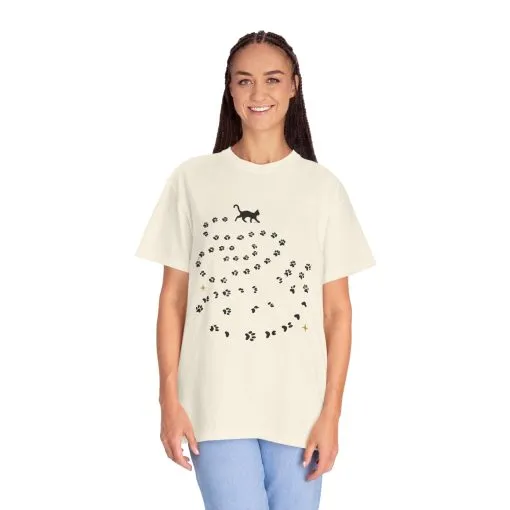 Whimsical Cat and Paw Print T-Shirt for Animal Lovers - Image 8