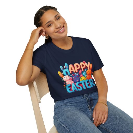 Happy Easter Unisex Softstyle T-Shirt - Fun Spring Bunny Design - Image 50