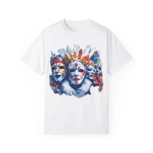Vibrant Carnival Masks T-Shirt - Unisex Garment-Dyed Tee for Festive Celebrations - Image 5