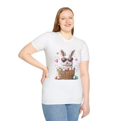 Cute Bunny Easter T-Shirt - Unisex Softstyle Tee with Colorful Egg Design - Image 9