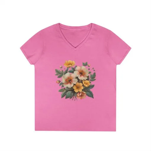 Floral Ladies' V-Neck T-Shirt - Spring Blooms Design - Image 7