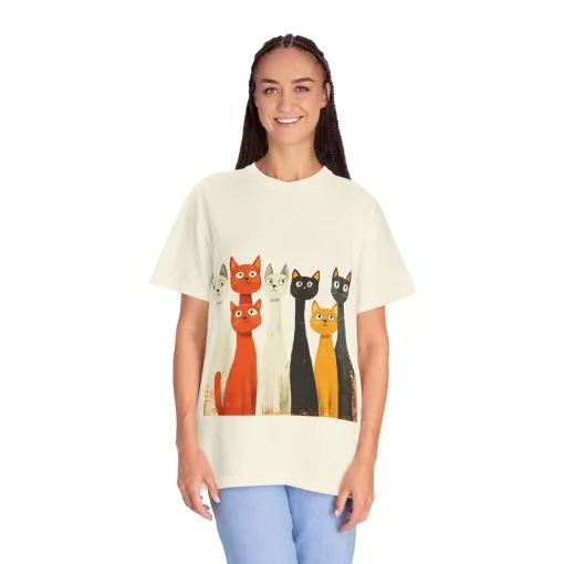 Vintage Cat Illustration Unisex Garment-Dyed T-Shirt - Perfect for Cat Lovers - Image 12