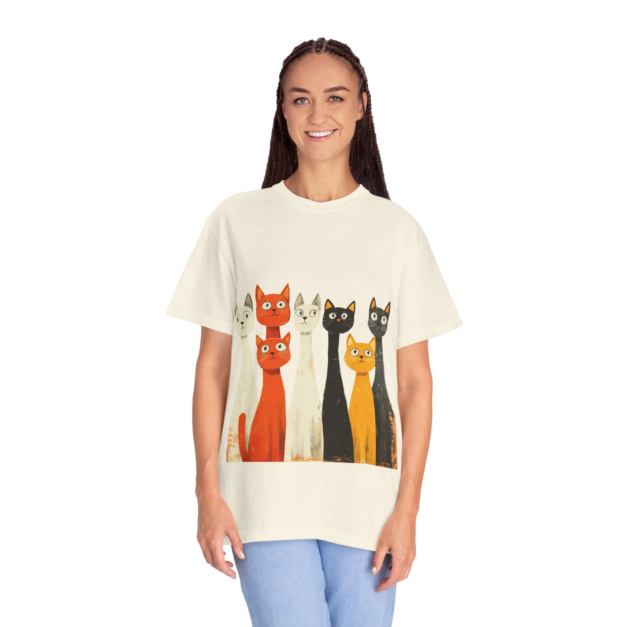 Vintage Cat Illustration Unisex Garment-Dyed T-Shirt - Perfect for Cat Lovers - Image 12