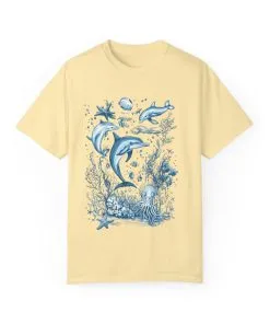 Coral reef and dolphin t-shirt for marine enthusiasts