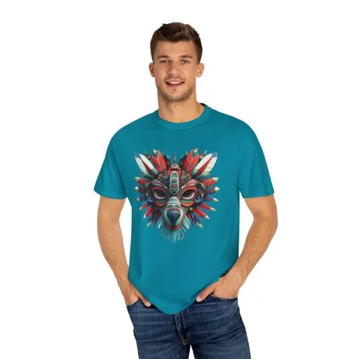 Vibrant Tribal Mask Unisex Garment-Dyed T-Shirt | Unique Festival Fashion - Image 18
