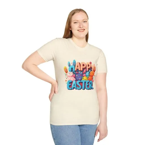Happy Easter Unisex Softstyle T-Shirt - Fun Spring Bunny Design - Image 14