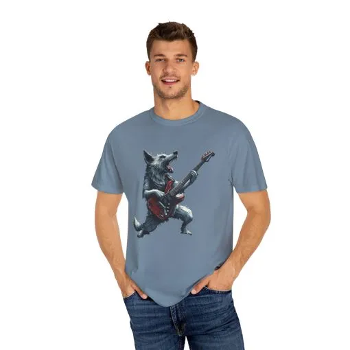 Rocking Wolf Unisex Garment-Dyed T-Shirt - Music Lover's Tee - Image 3