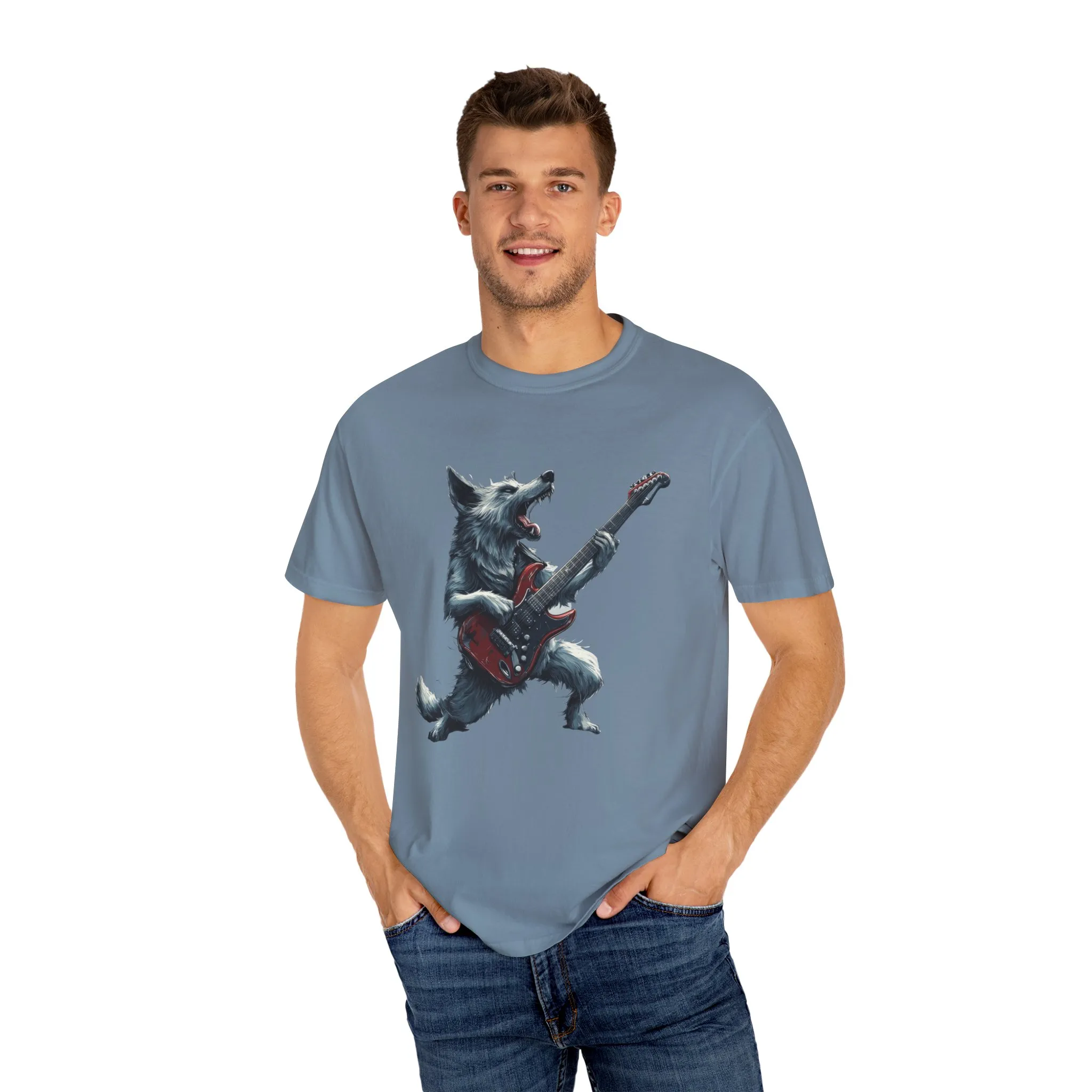 Rocking Wolf Unisex Garment-Dyed T-Shirt - Music Lover's Tee - Image 3