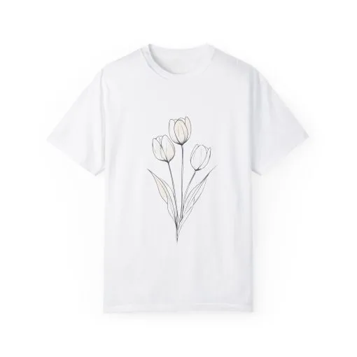 Floral Outline Unisex Garment-Dyed T-Shirt – Soft & Stylish Everyday Tee - Image 5