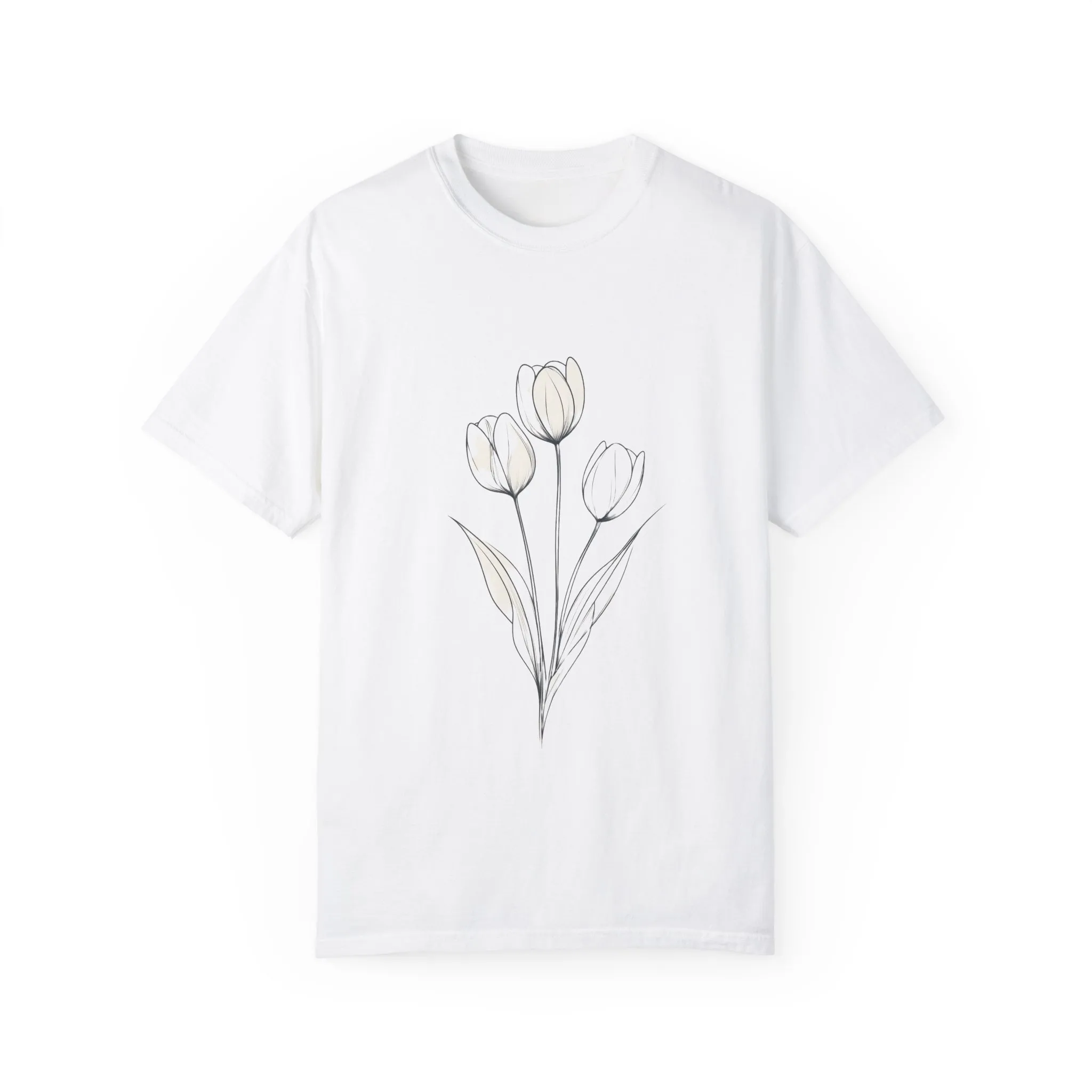 Floral Outline Unisex Garment-Dyed T-Shirt – Soft & Stylish Everyday Tee - Image 5