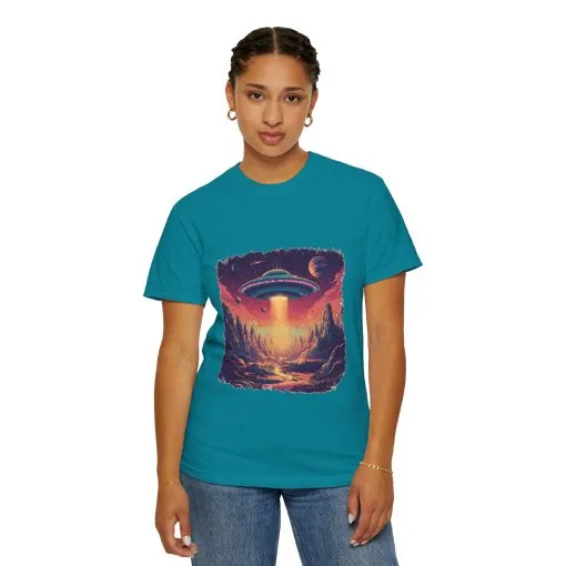 Galactic Adventure Unisex T-Shirt - UFO and Cosmic Landscape Design - Image 16