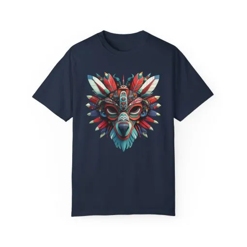 Vibrant Tribal Mask Unisex Garment-Dyed T-Shirt | Unique Festival Fashion - Image 50